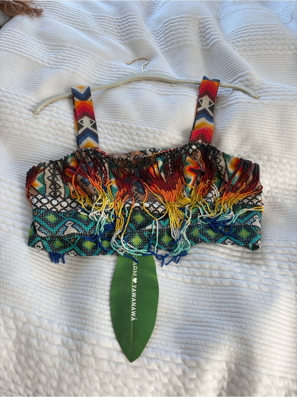 Farm Rio Rainbow Beaded Fringe Awavena Crop Top sz S small NWT - Picture 5 of 5